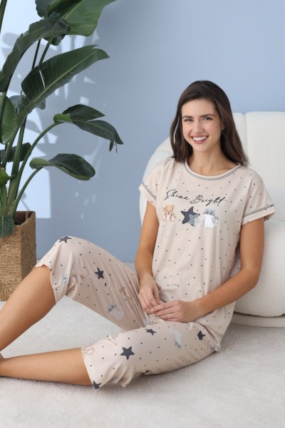 Kadın Kısa Kol Yazlık Bermuda Pijama Takımı Model 3-XL