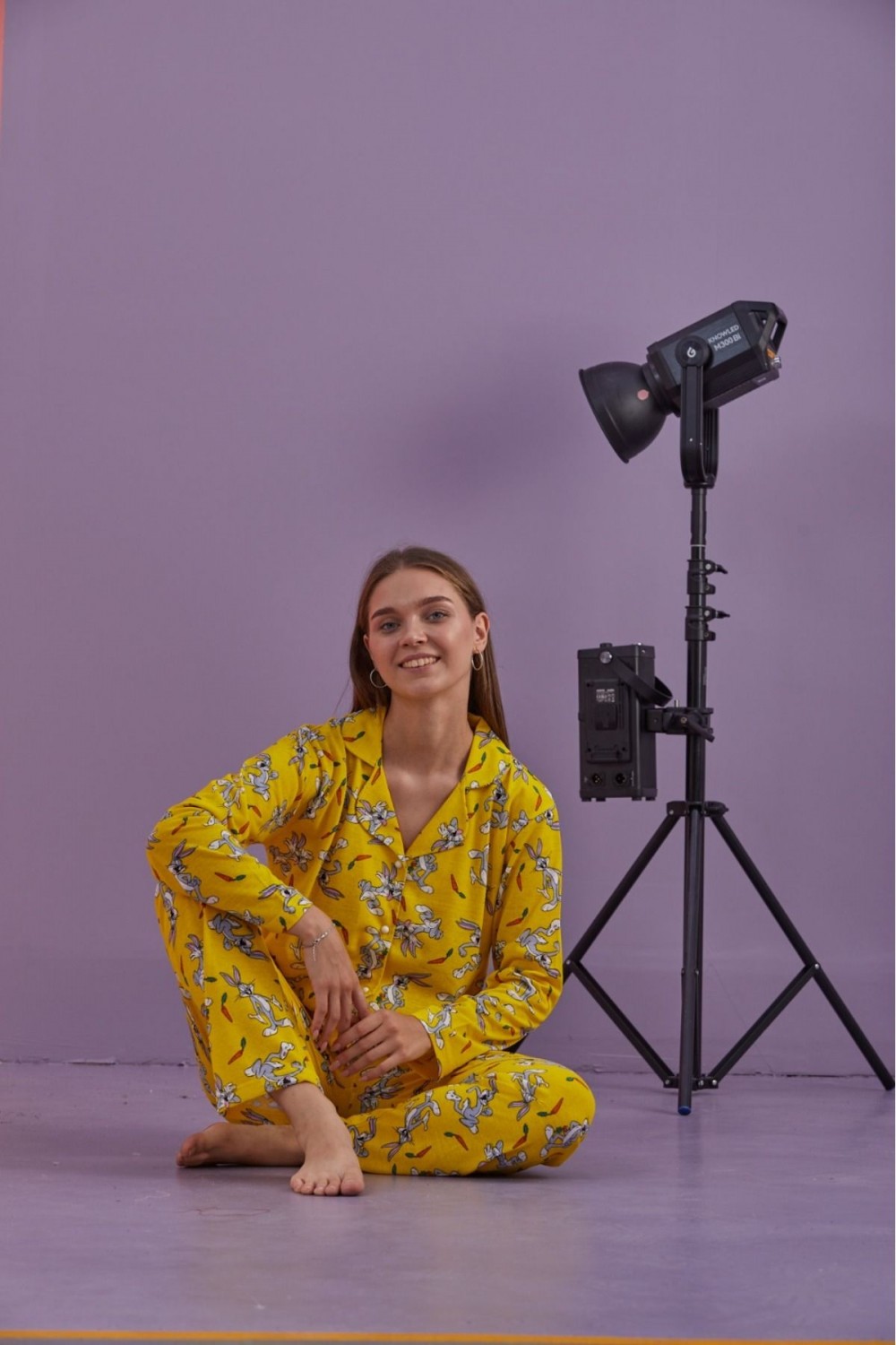 Kadın Mevsimlik Pamuklu Penye Pijama Takımı Önden Düğmeli