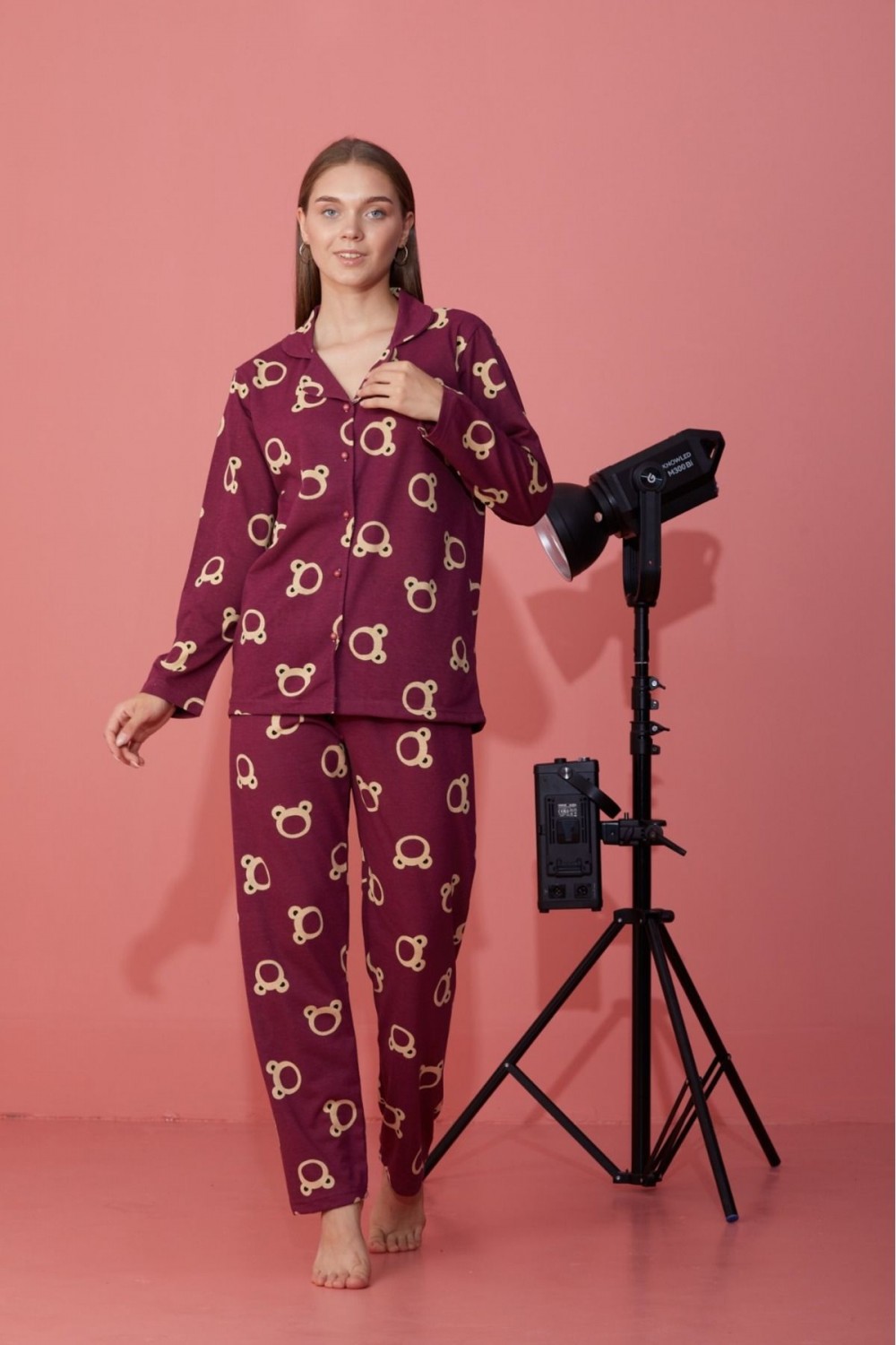 Kadın Mevsimlik Pamuklu Penye Pijama Takımı Önden Düğmeli