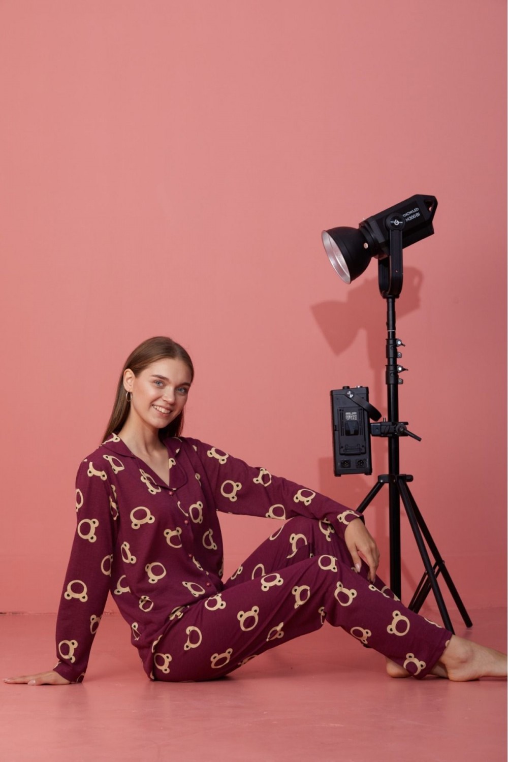 Kadın Mevsimlik Pamuklu Penye Pijama Takımı Önden Düğmeli