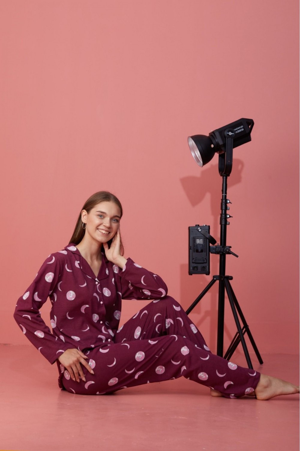 Kadın Mevsimlik Pamuklu Penye Pijama Takımı Önden Düğmeli