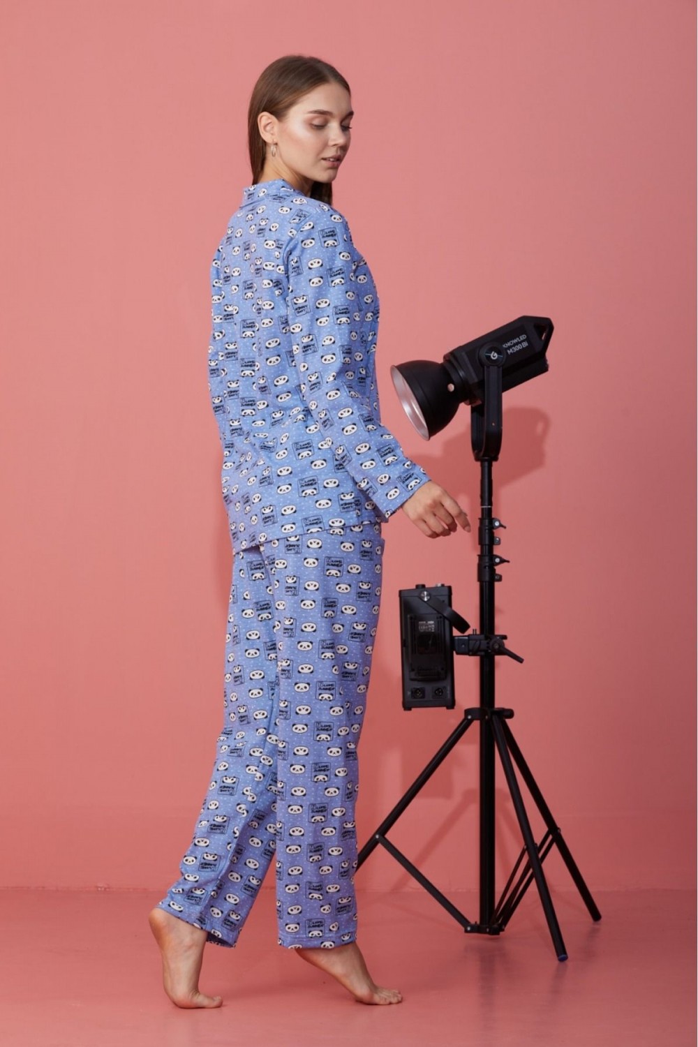 Kadın Mevsimlik Pamuklu Penye Pijama Takımı Önden Düğmeli