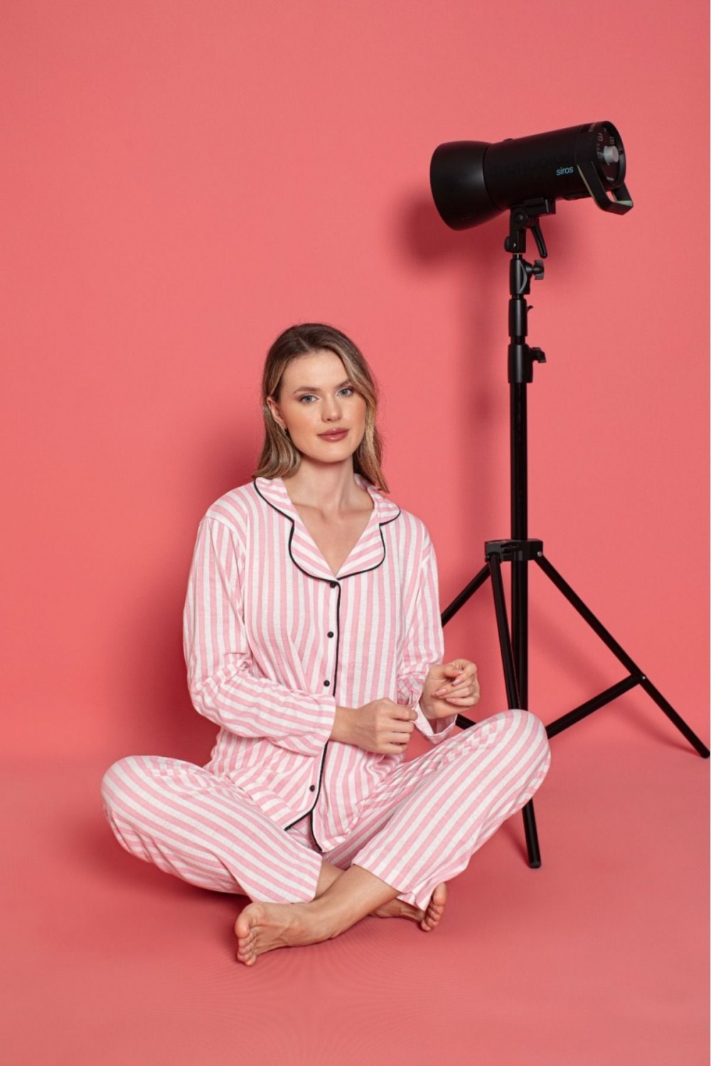 Kadın Önden Düğmeli Kollu Yazlık Gömlek Model Pijama Takımı Yeni Sezon