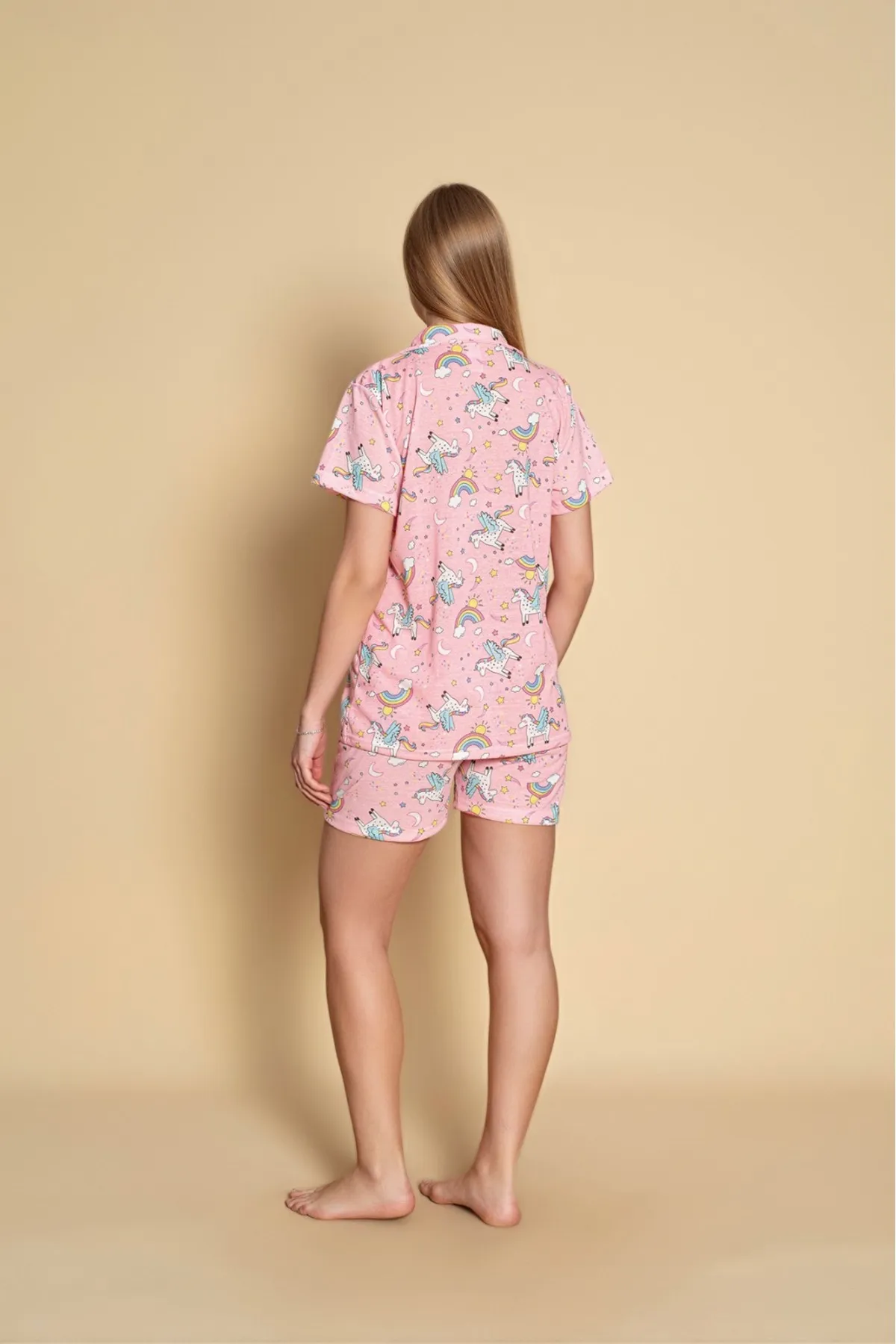 Kadın Önden Düğmeli Şortlu Yazlık Pijama Takımı