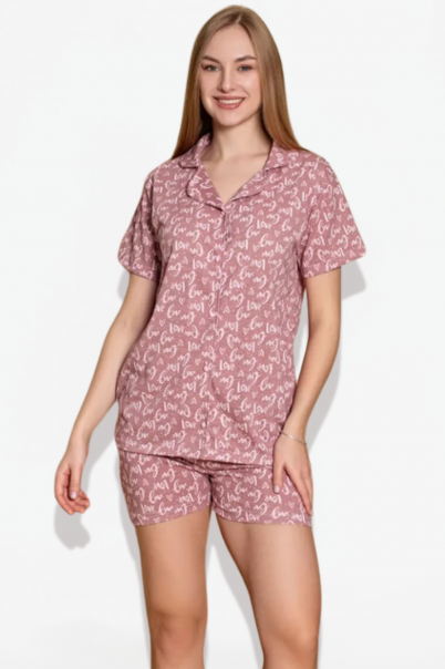 Kadın Önden Düğmeli Şortlu Yazlık Pijama Takımı PUDRA-XL