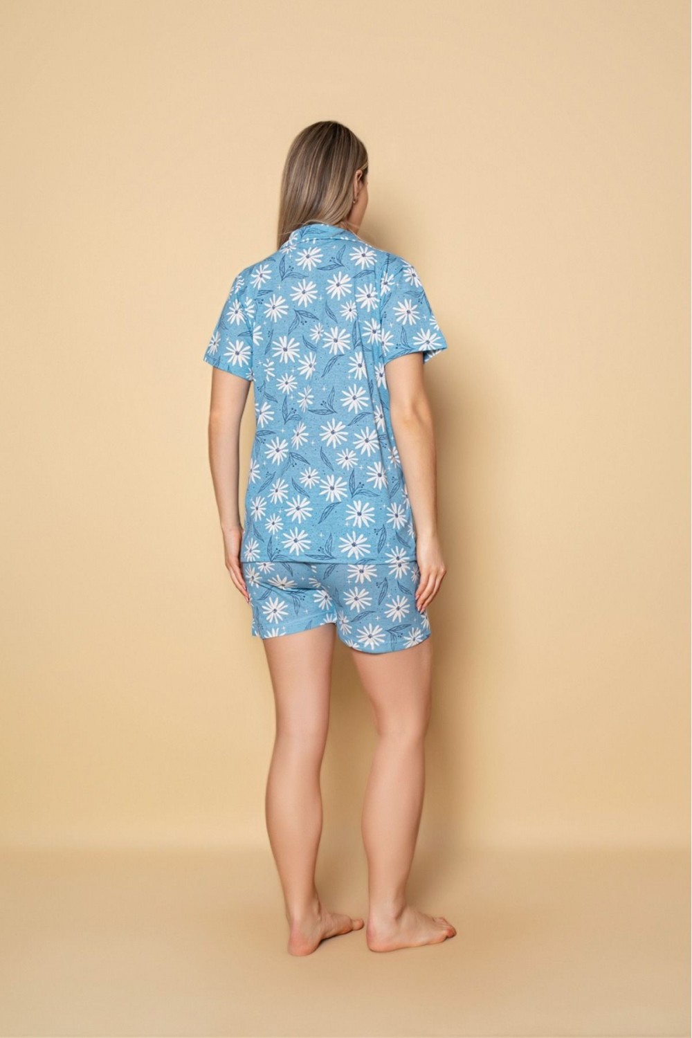 Kadın Önden Düğmeli Şortlu Yazlık Pijama Takımı