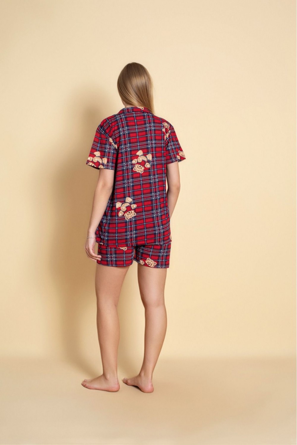 Kadın Önden Düğmeli Şortlu Yazlık Pijama Takımı