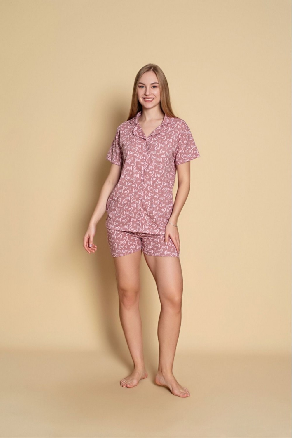 Kadın Önden Düğmeli Şortlu Yazlık Pijama Takımı