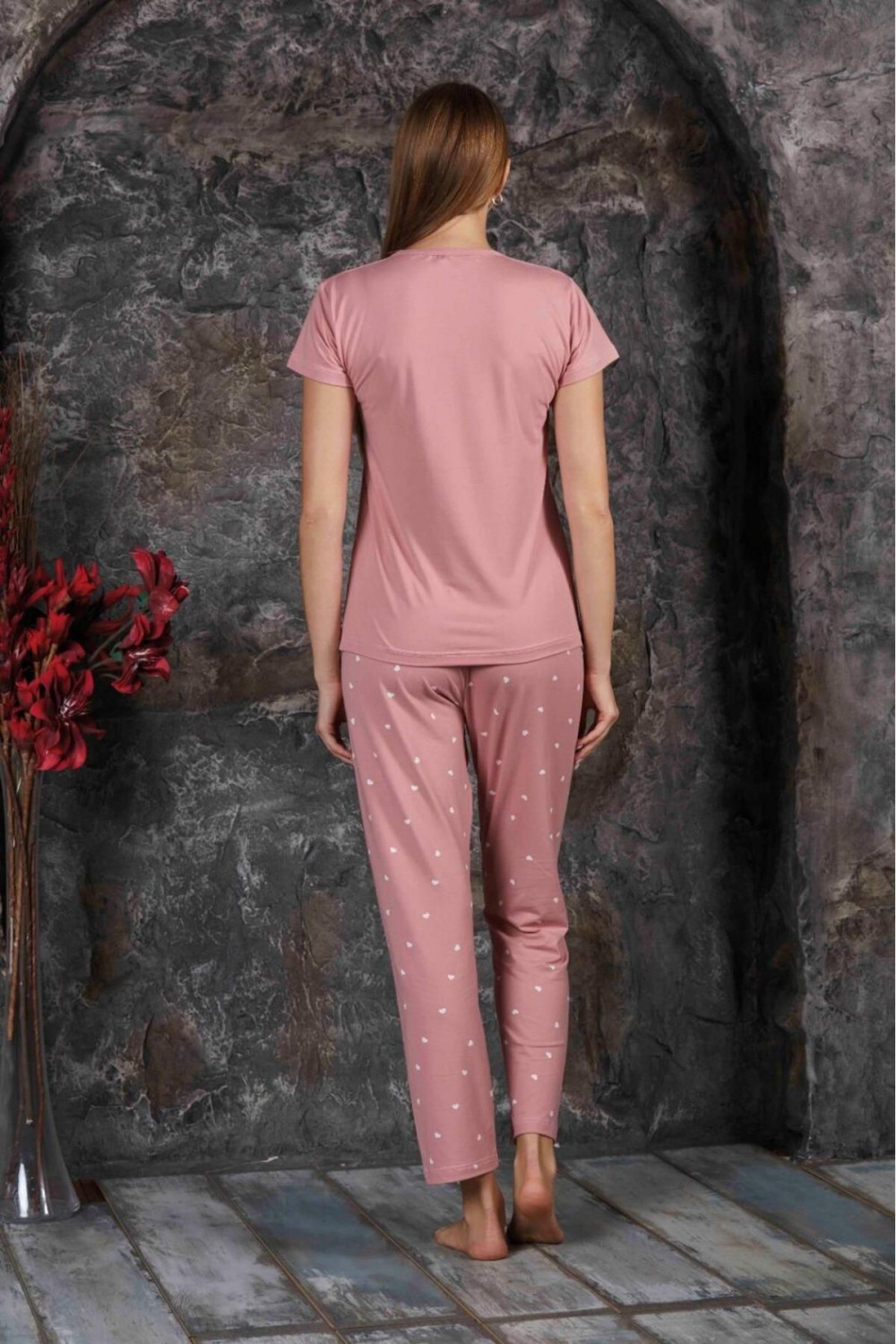 Kadın Sıfır Yaka Yazlık Kısa Kol  Pijama Takımı YENİ SEZON