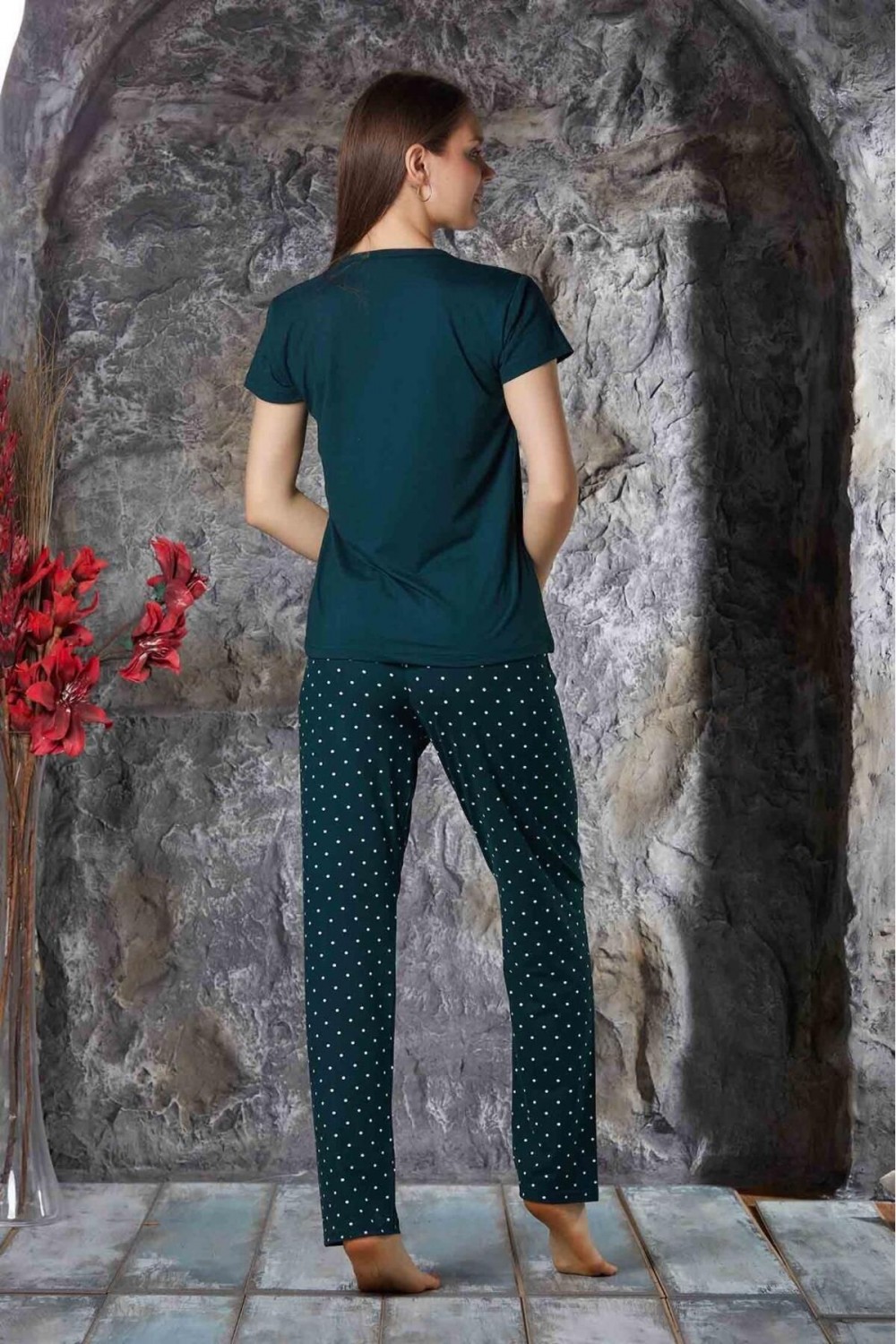 Kadın Sıfır Yaka Yazlık Kısa Kol  Pijama Takımı YENİ SEZON