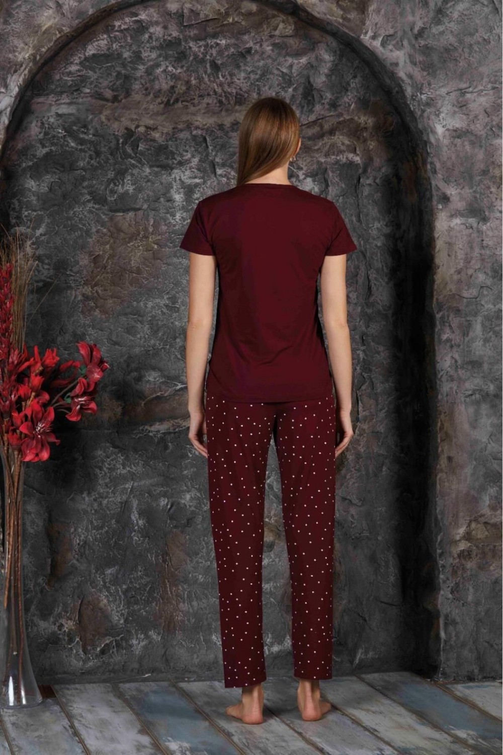 Kadın Sıfır Yaka Yazlık Kısa Kol  Pijama Takımı YENİ SEZON