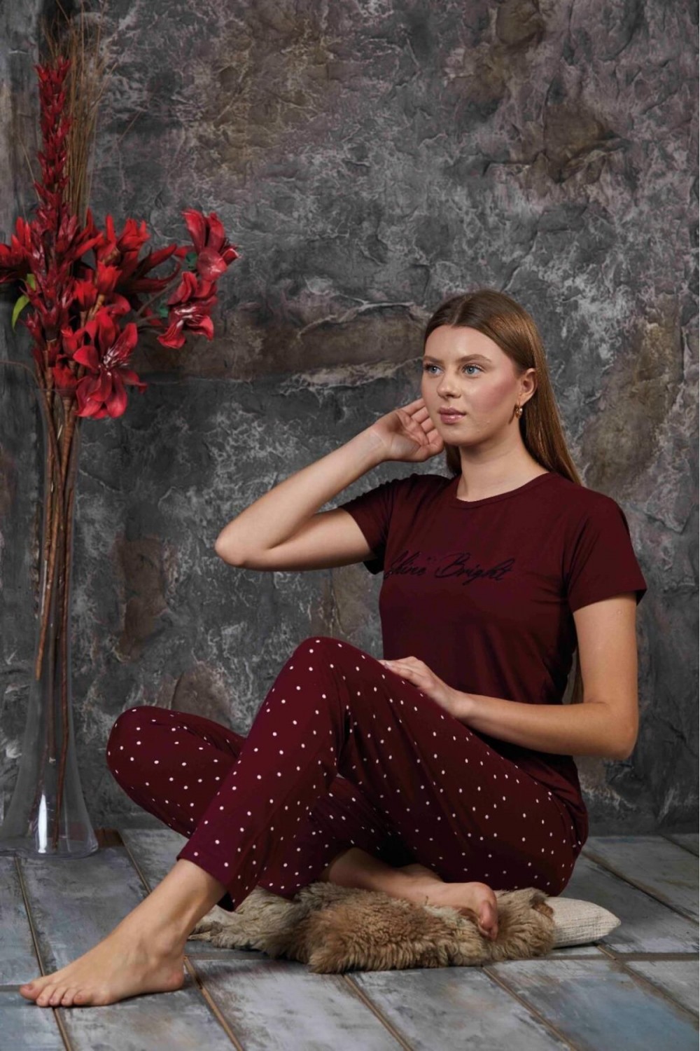 Kadın Sıfır Yaka Yazlık Kısa Kol  Pijama Takımı YENİ SEZON