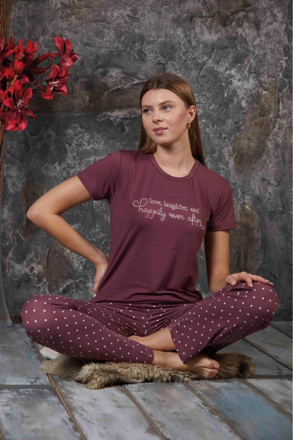 Kadın Sıfır Yaka Yazlık Kısa Kol  Pijama Takımı YENİ SEZON