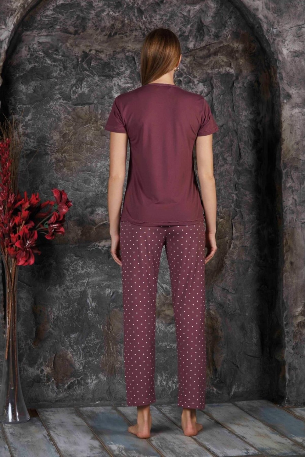 Kadın Sıfır Yaka Yazlık Kısa Kol  Pijama Takımı YENİ SEZON