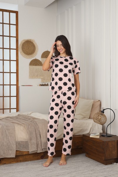 Kadın Yazlık Kısa Kol Penye Süprem Kumaş Pijama Takımı PEMBE-2XL