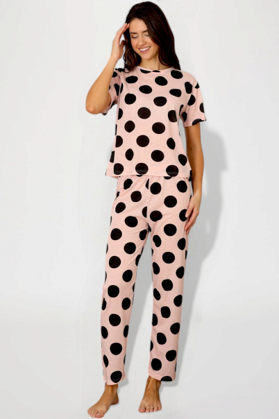 Kadın Yazlık Kısa Kol Penye Süprem Kumaş Pijama Takımı PEMBE-2XL