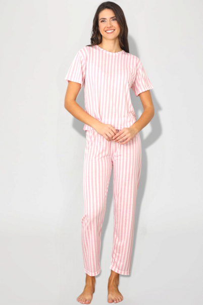 Kadın Yazlık Kısa Kol Penye Süprem Kumaş Pijama Takımı PEMBE-XL