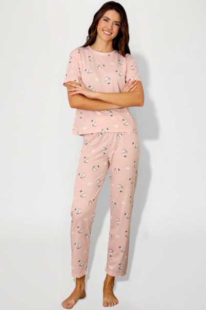 Kadın Yazlık Kısa Kol Penye Süprem Kumaş Pijama Takımı PUDRA-XL
