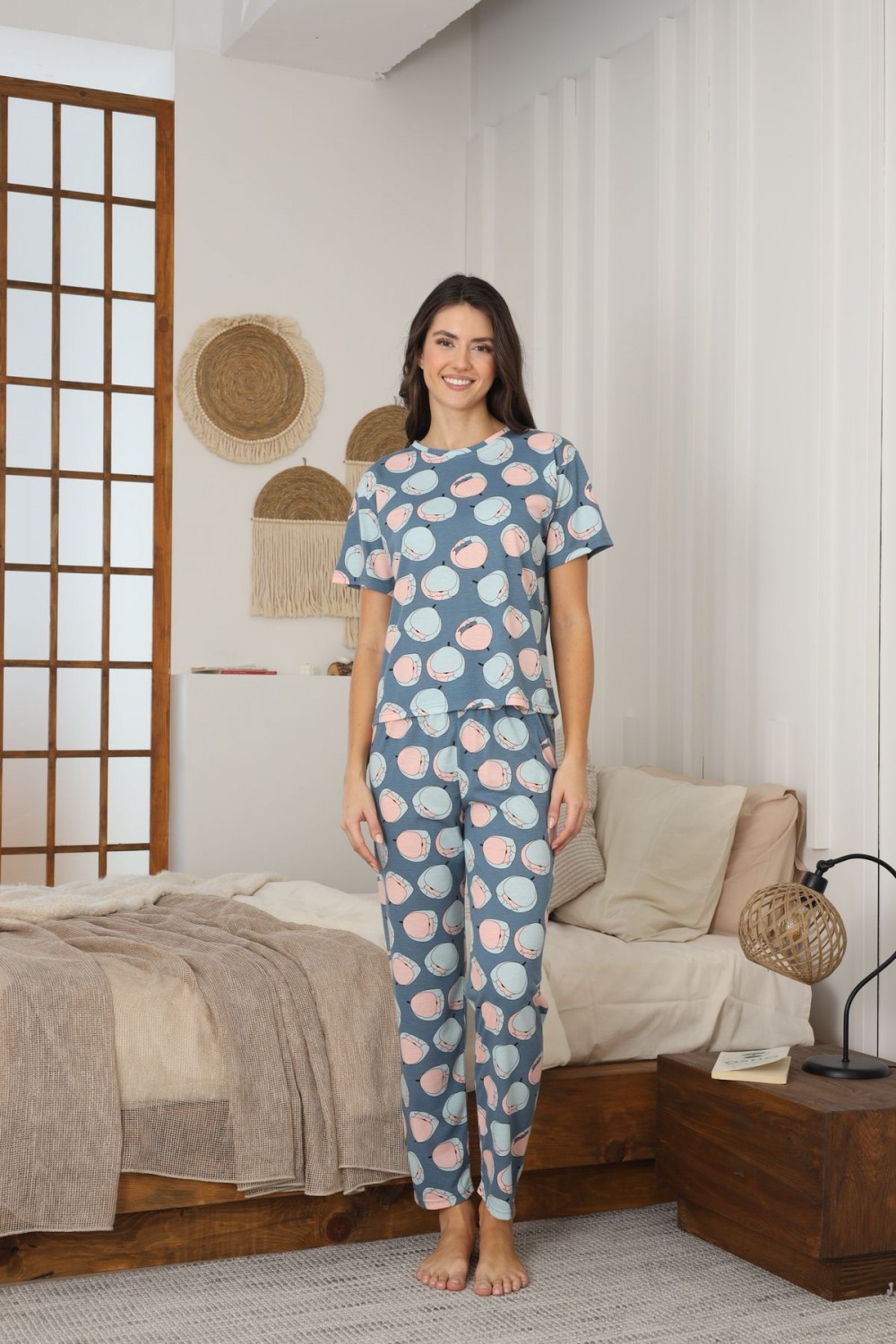 Kadın Yazlık Kısa Kol Penye Süprem Kumaş Pijama Takımı