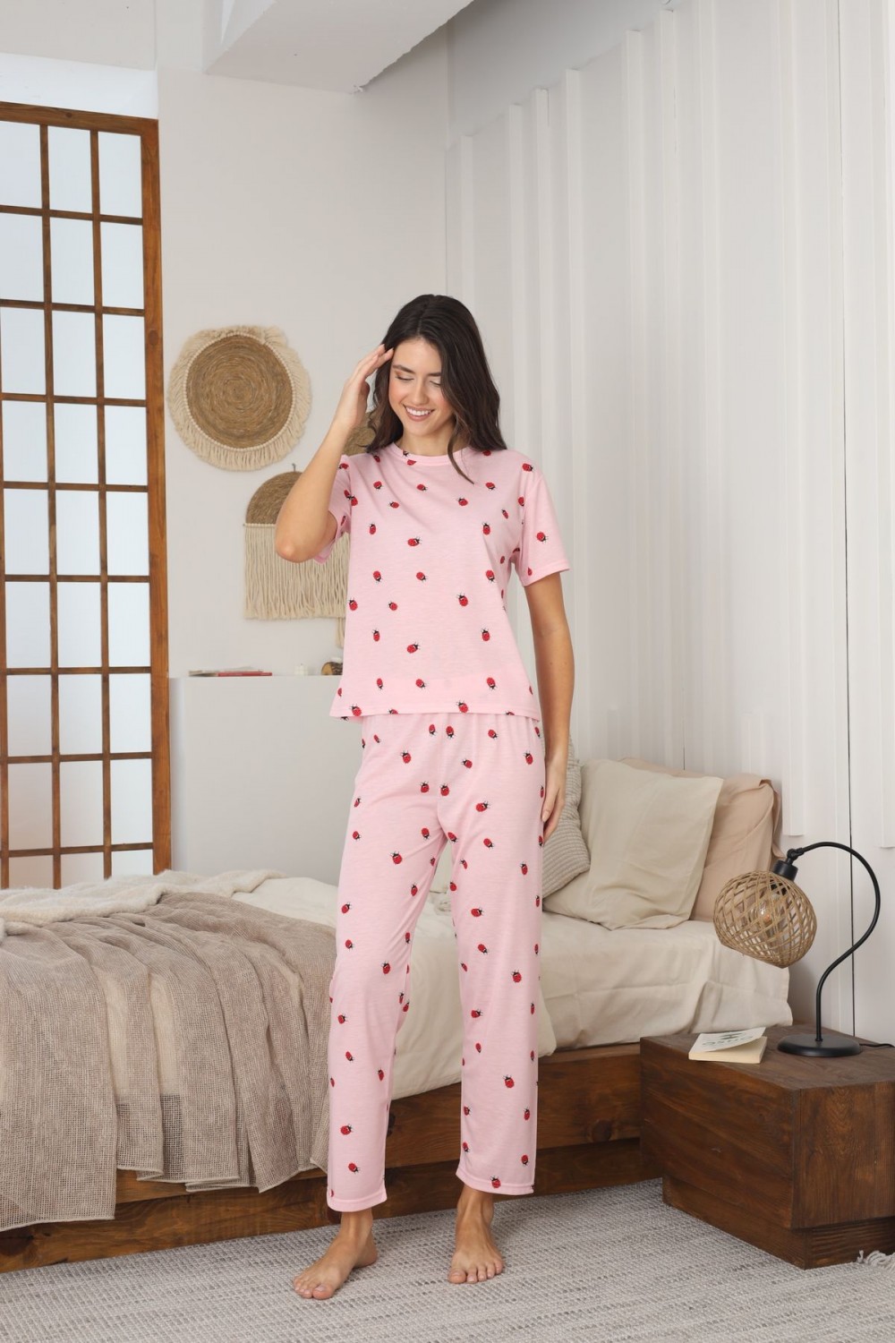 Kadın Yazlık Kısa Kol Penye Süprem Kumaş Pijama Takımı