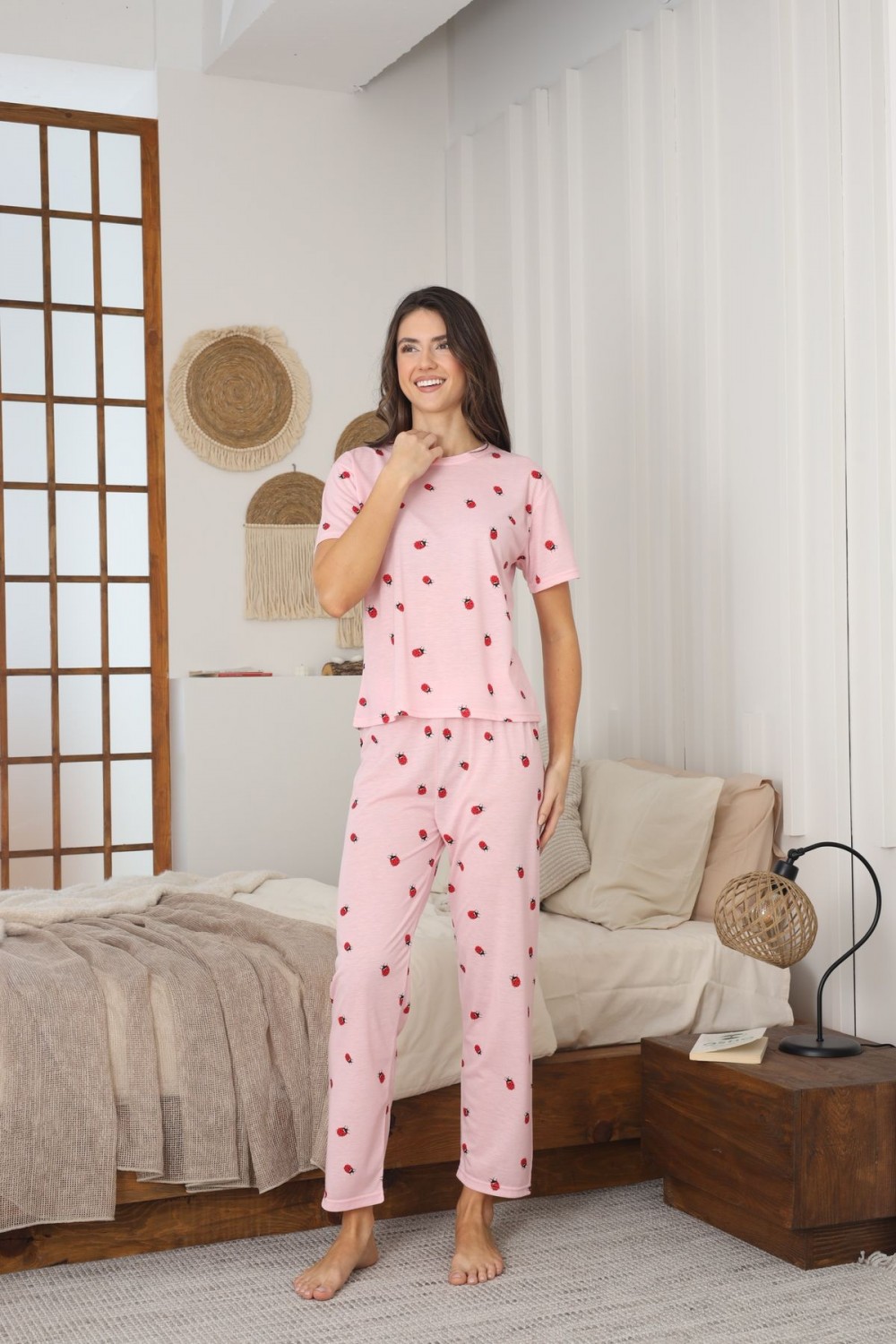 Kadın Yazlık Kısa Kol Penye Süprem Kumaş Pijama Takımı