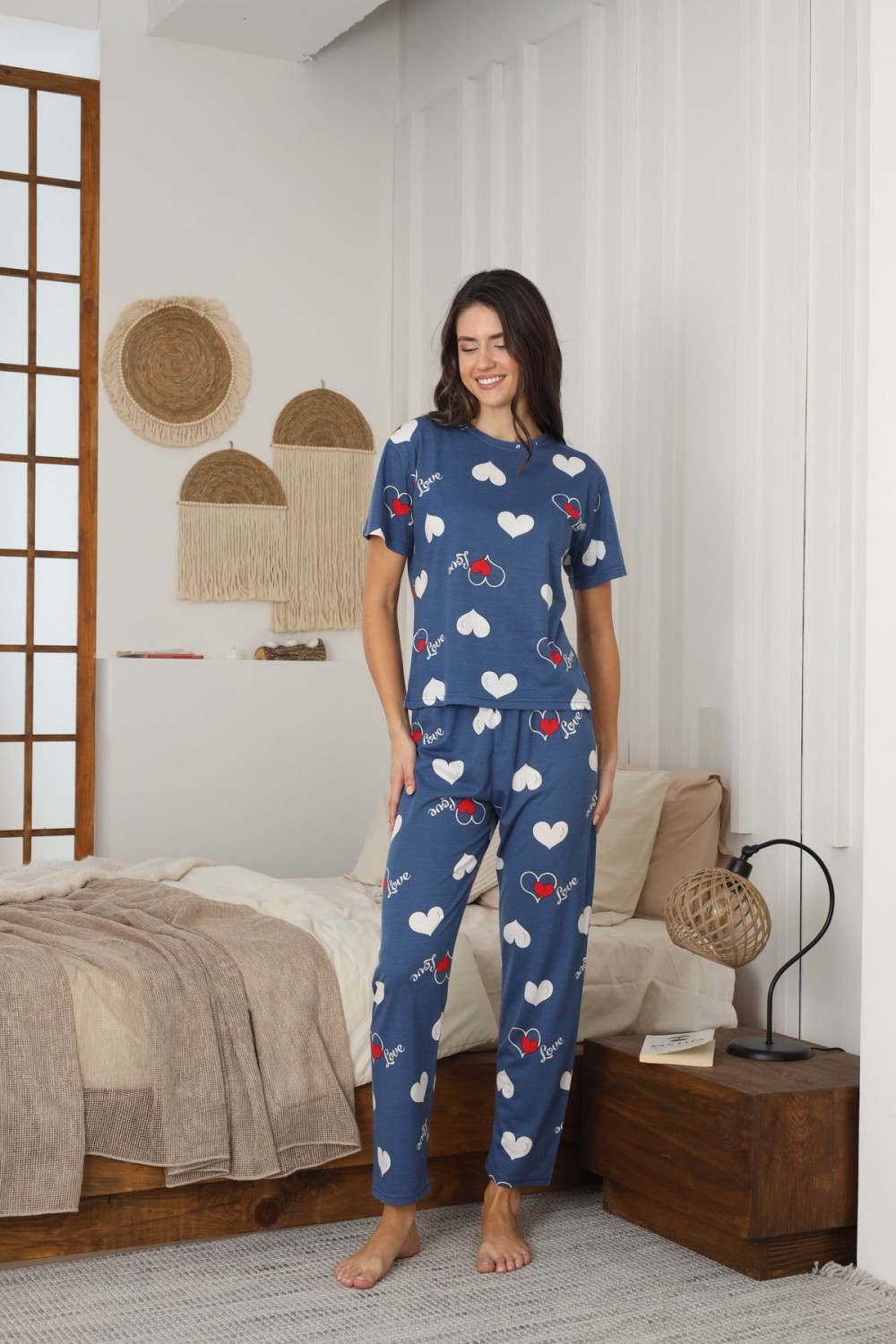 Kadın Yazlık Kısa Kol Penye Süprem Kumaş Pijama Takımı