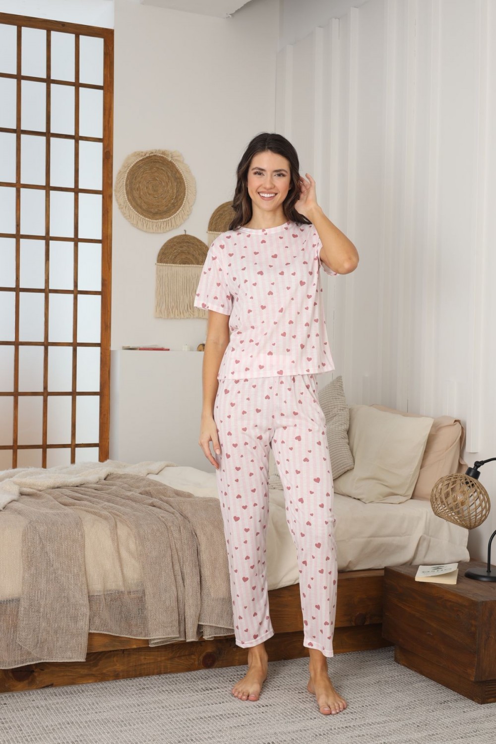 Kadın Yazlık Kısa Kol Penye Süprem Kumaş Pijama Takımı