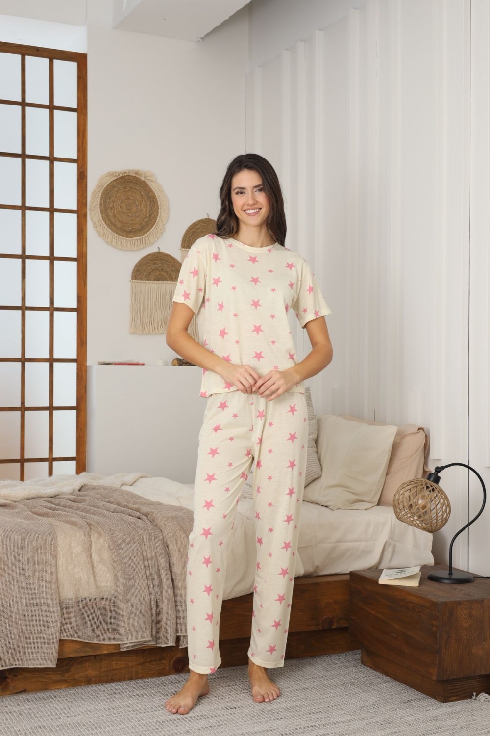 Kadın Yazlık Kısa Kol Penye Süprem Kumaş Pijama Takımı