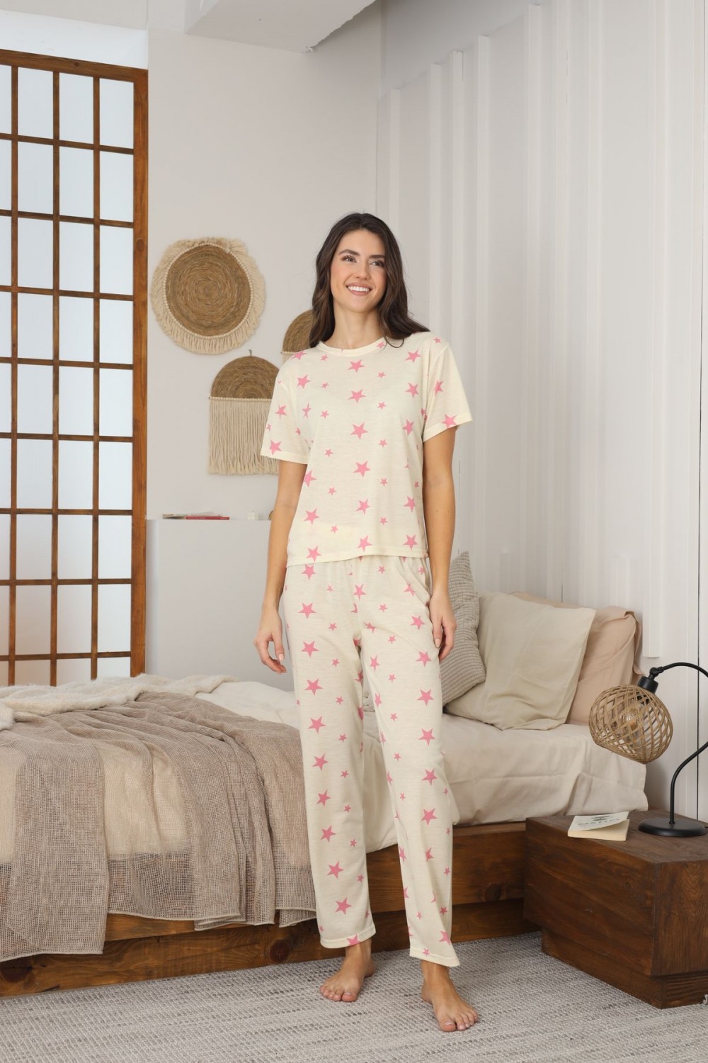 Kadın Yazlık Kısa Kol Penye Süprem Kumaş Pijama Takımı