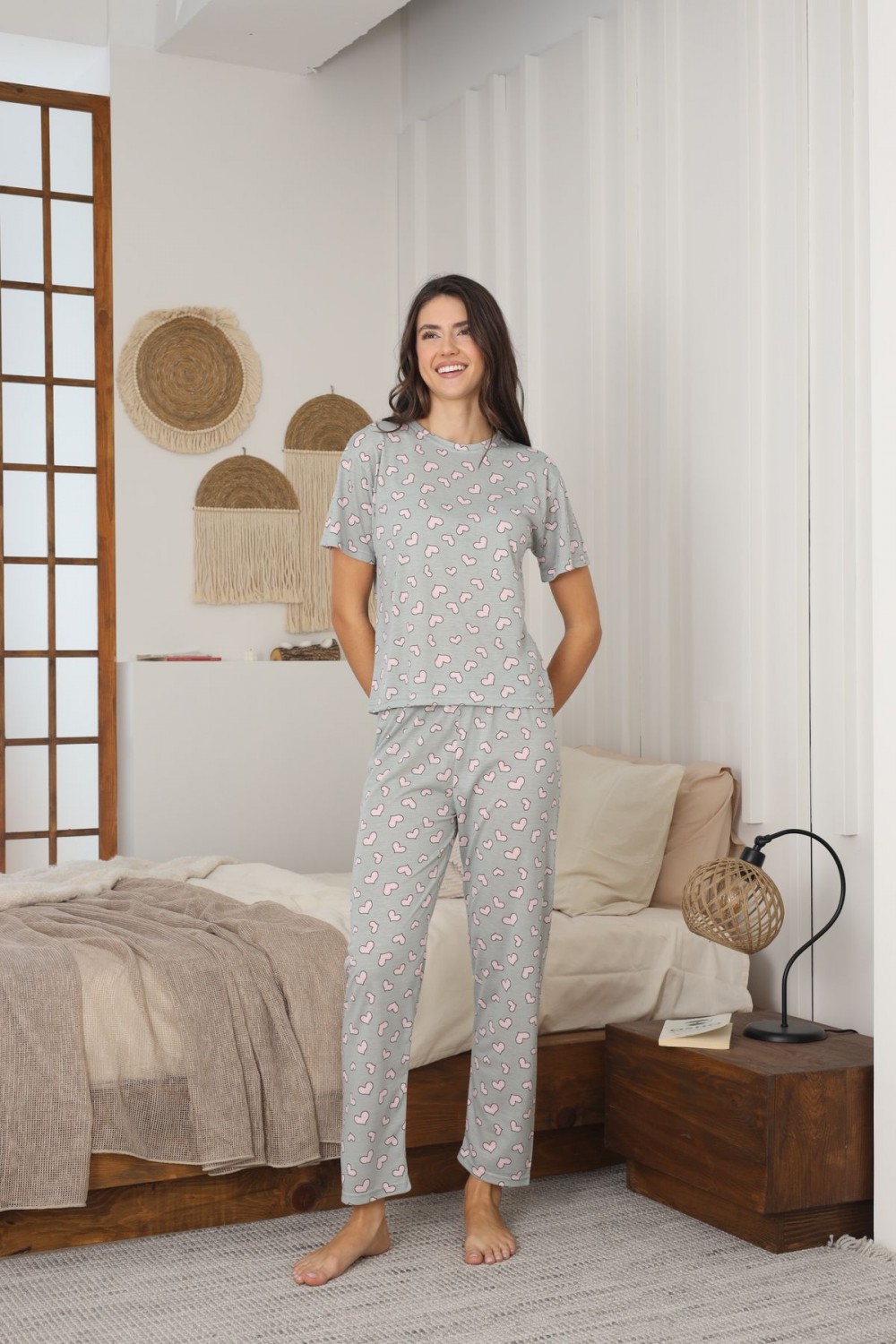 Kadın Yazlık Kısa Kol Penye Süprem Kumaş Pijama Takımı