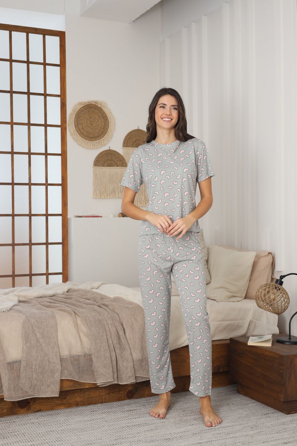 Kadın Yazlık Kısa Kol Penye Süprem Kumaş Pijama Takımı