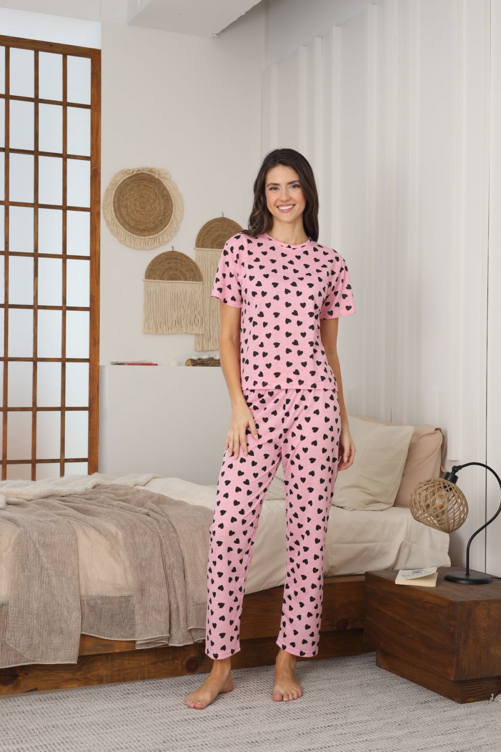 Kadın Yazlık Kısa Kol Penye Süprem Kumaş Pijama Takımı