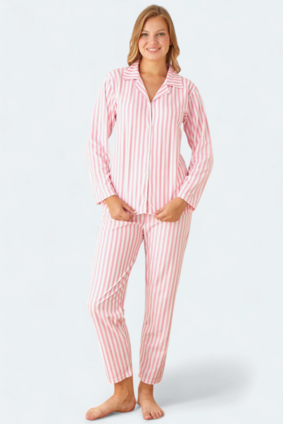 Önden Düğmeli Gömlek Model Kadın Pijama Takımı Süet Kumaş PEMBE-S/M