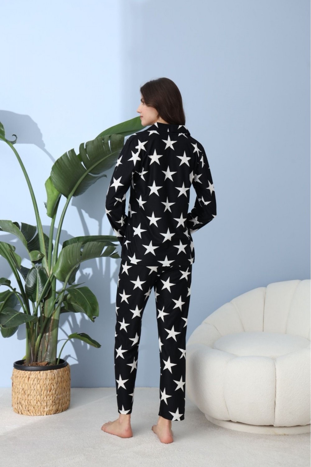 Önden Düğmeli Gömlek Model Kadın Pijama Takımı Süet Kumaş