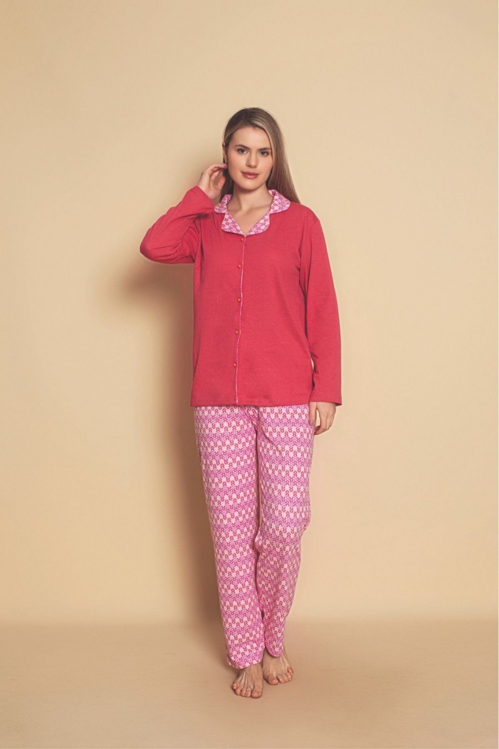 Önden düğmeli Gömlek Model Kadın Pijama Takımı YENİ SEZON