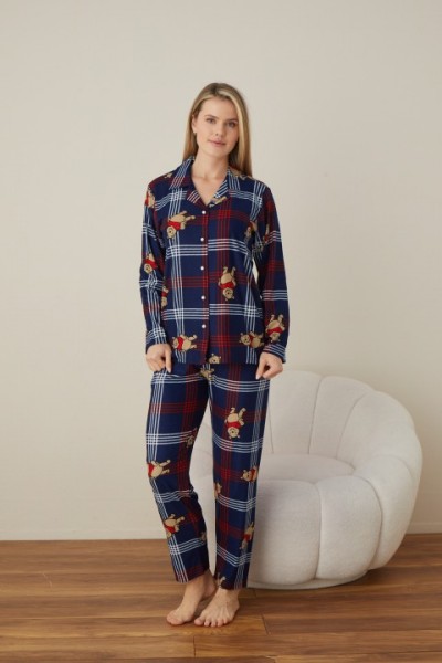 Önden Düğmeli Kadın Pijama Takımı Süet Kumaş