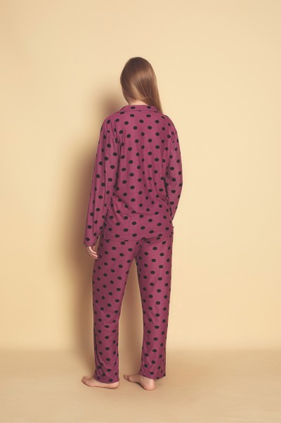 Önden Düğmeli Kadın Pijama Takımı Süet Kumaş MOR-M